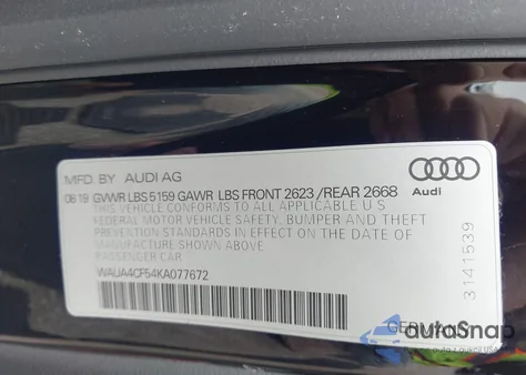 2019 Audi S5 3.0T Premium из США, поврежденный, VIN WAUA4CF54KA077672